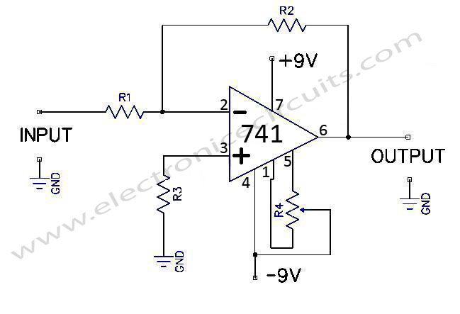 741-op-amp-general-purpose-inverting-dc-amplifier-circuit