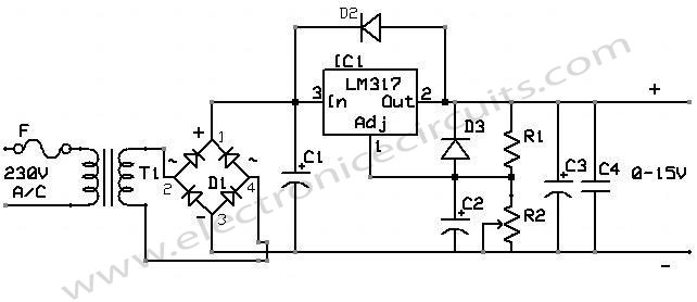 lm 317 regulator IC power supply circuit
LM317 schematic