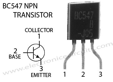 BC547 NPN Transistor pin Configuration top view diagram