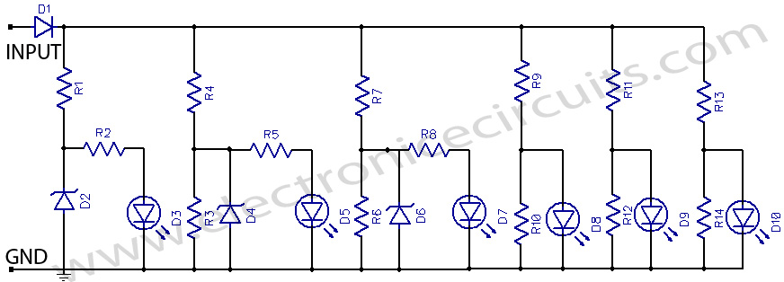 Six LED Bar Power Indicator circuit