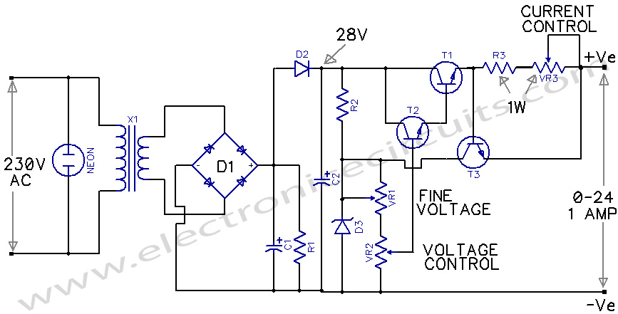 Variable Power Supply 0-24V circuit diagram