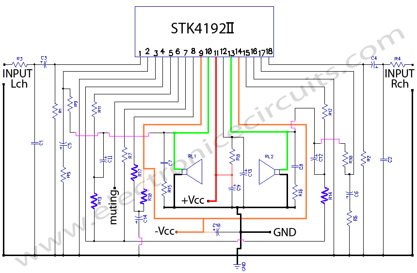 stk4192 stereo  power amplifier circuit diagram