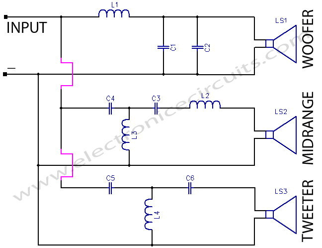 3 way crossover network circuit diagram