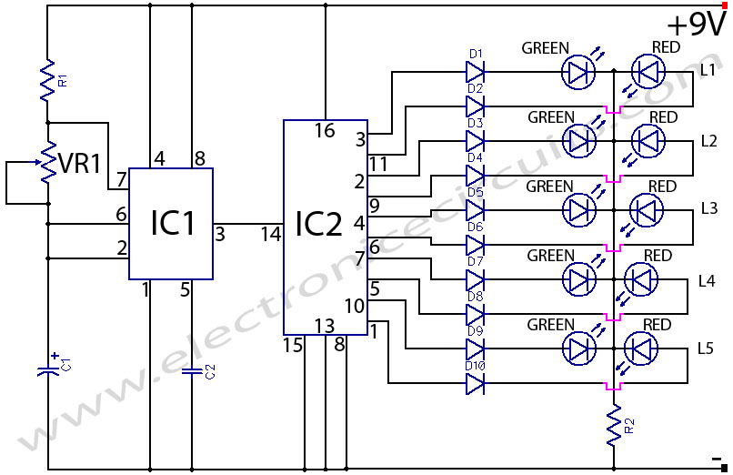 Bi-colour led running lights desco night rider 4017 circuit