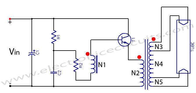 Fluorescent Tube Light circuit diagram 12V 6V 10W 20W design