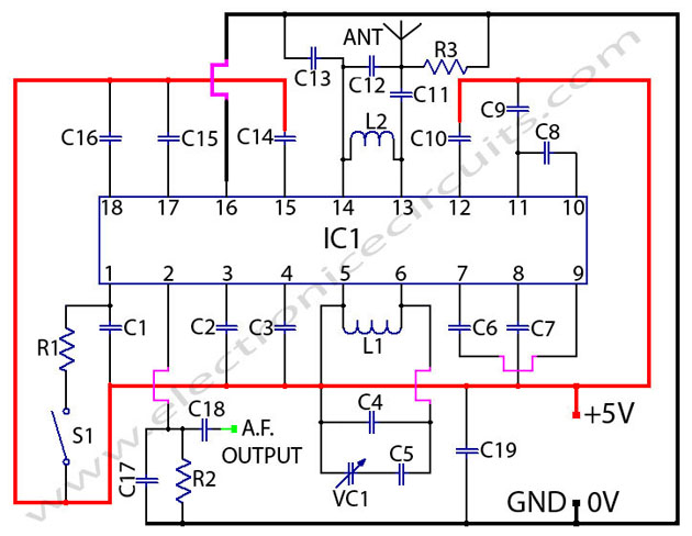 tda7000 fm radio receiver  circuit using Tuning Capacitor