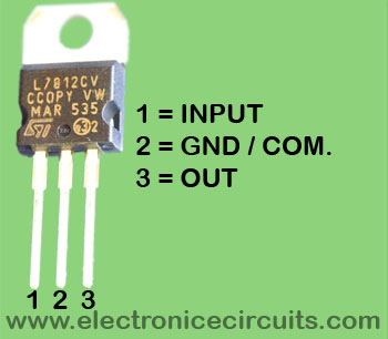 Configuração de pinos 7812 Regulador de Tensão LM7812 IC