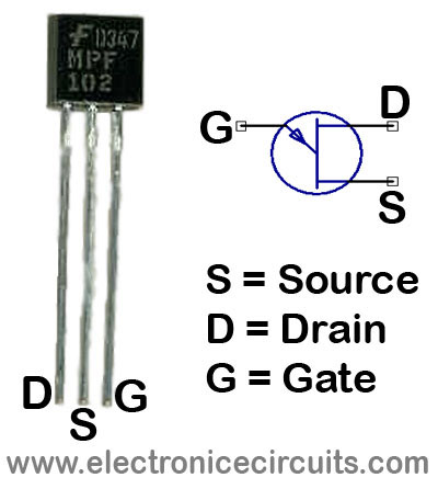 MPF102 n-channel  JFET VHF Amplifier pin configuration