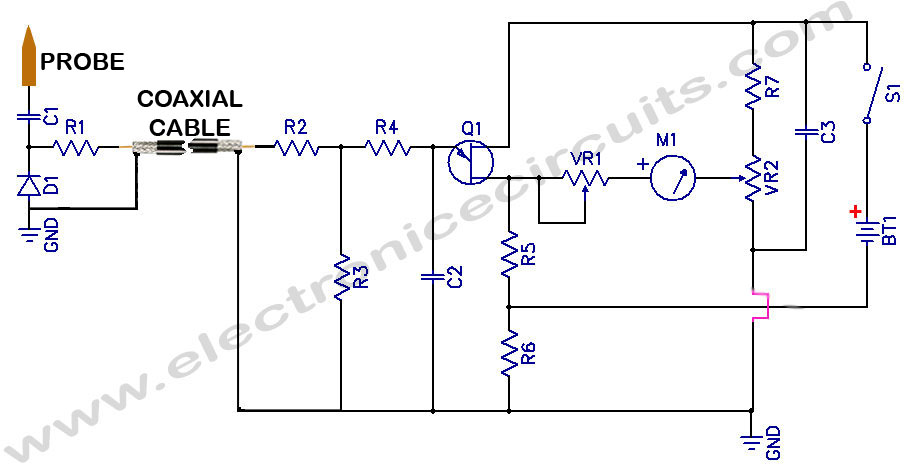 Sensitive RF Voltmeter Probe Circuit diagram