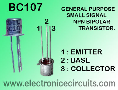 BC107 GENERAL PURPOSE SMALL SIGNAL NPN BIPOLAR TRANSISTOR PIN CONFIGURATION