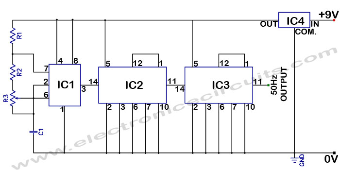 Accurate 50Hz Oscillator Circuit Using 555 And 7490 IC 50 Hz