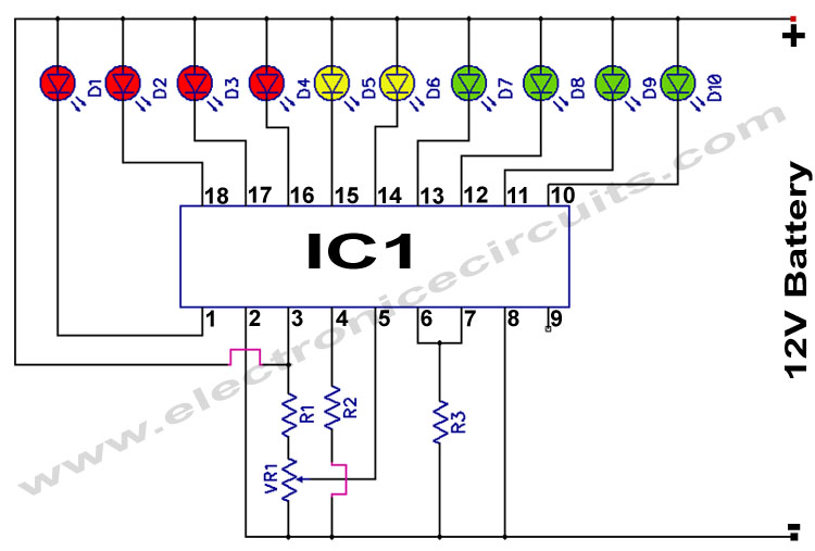 LM3914 12V Battery Monitor Circuit