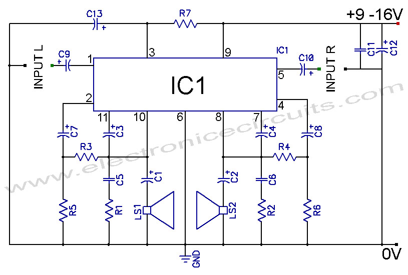 tda2004 car battery stereo amplifier circuit