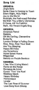 Um3481A, UM3482A and UM3483A song list