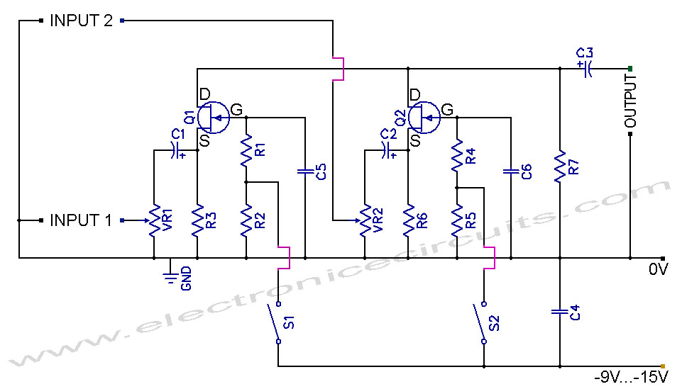 FET Audio Mixer and Switch Circuit Diagram