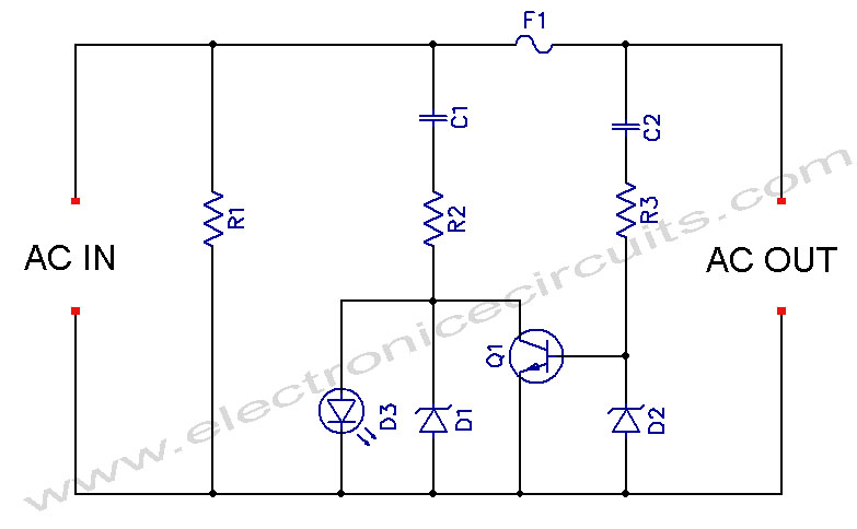 LED Blown AC Fuse Indicator Circuit Diagram