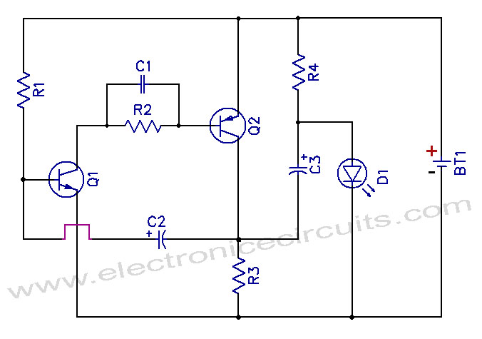 1.5v One Battery LED Light Flasher Circuit schematic