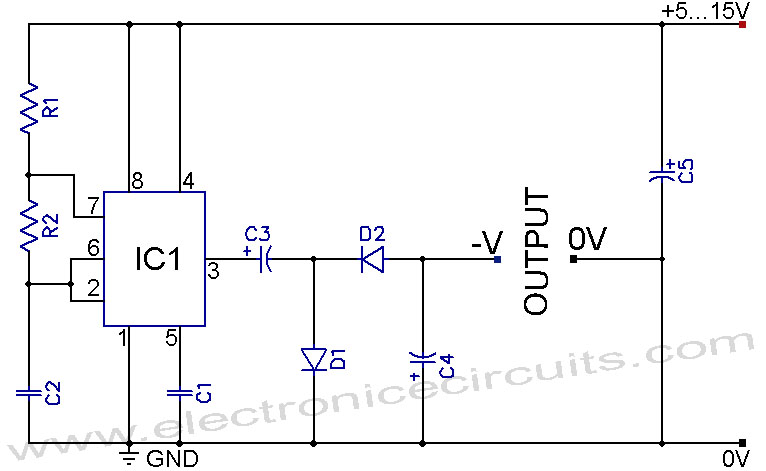 555 IC Negative Voltage Power Supply Circuit Diagram