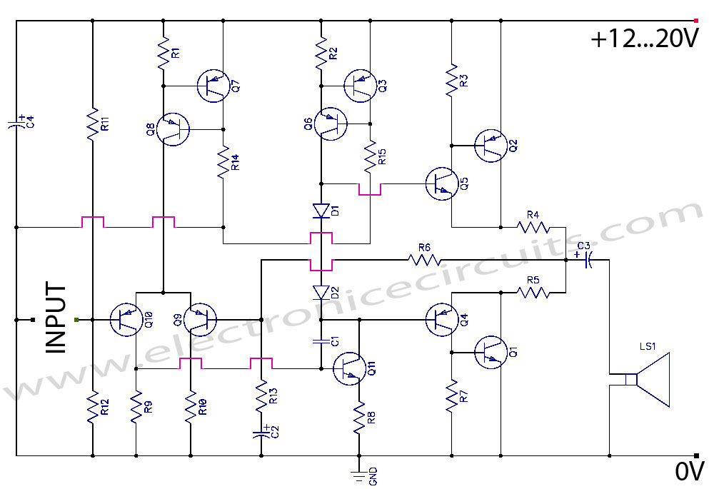Class AB Transistor Power Amplifier Circuit Diagram Class AB Transistor Power Amplifier Circuit Diagram
