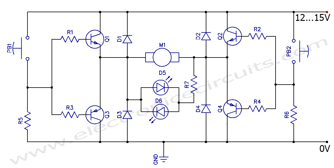 By-Direction Control of DC Motor Clockwise Anticlockwise Circuit schematic