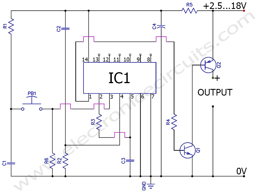 Push Button Starter Switch Wiring Diagram from www.electronicecircuits.com