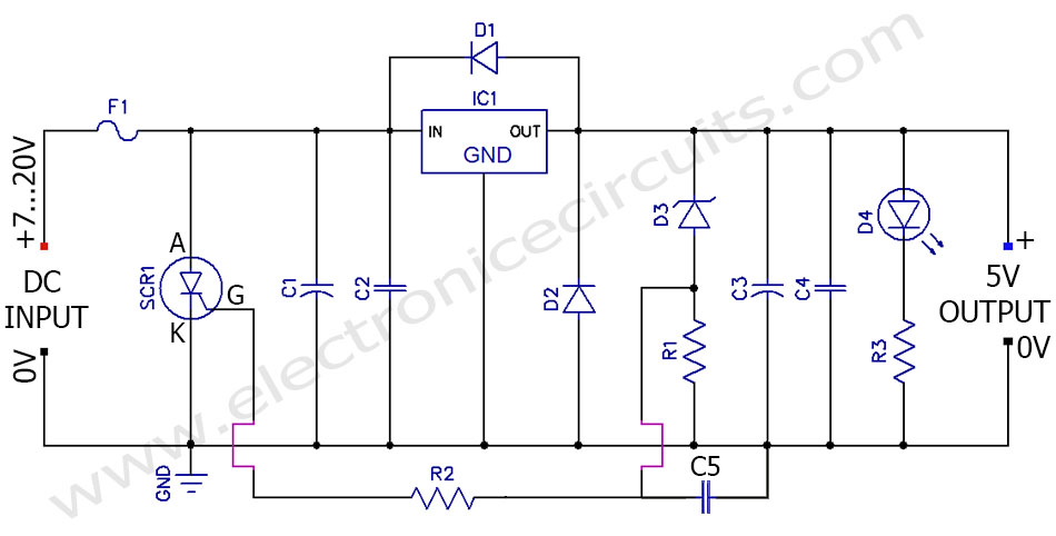 5V Power Supply Circuit using 7805 Regulator - Electronics Projects 2024